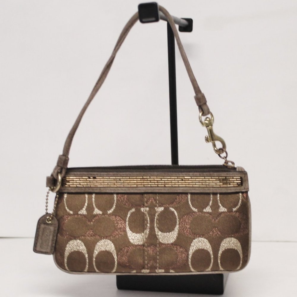 Coach Metallic Optic Signature Bronze Beaded Wristlet Wallet